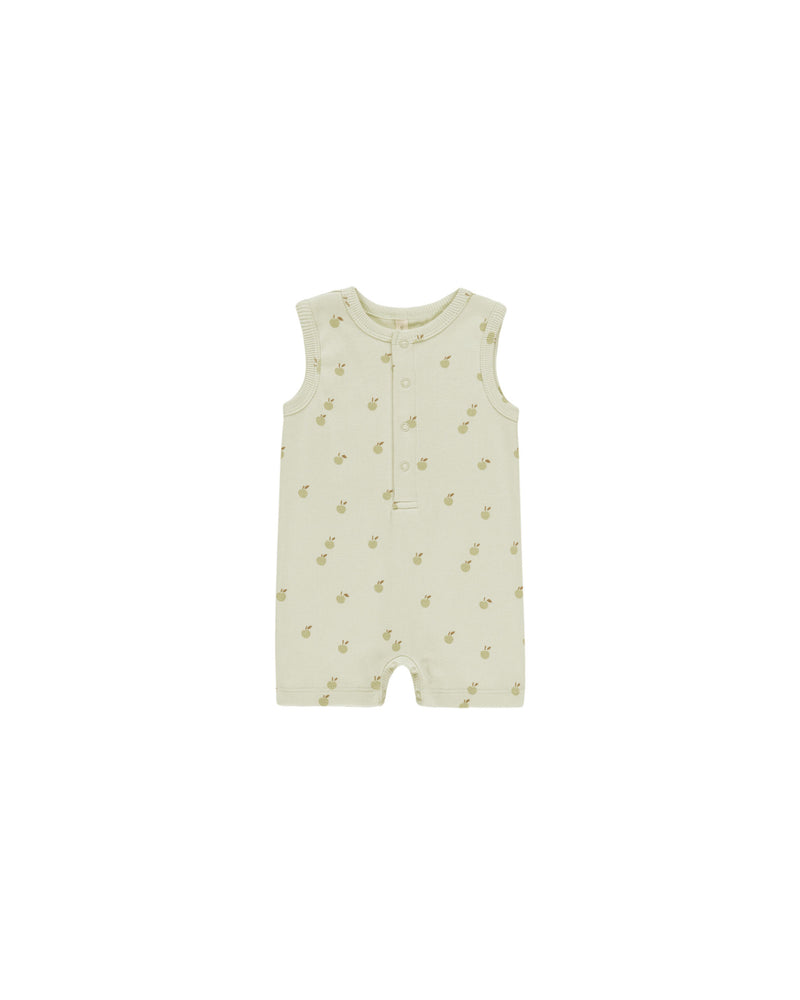 Quincy Mae Ribbed Henley Romper, Apples