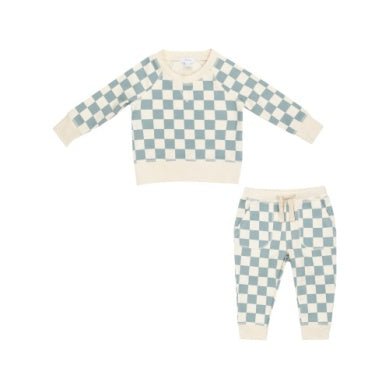 Angel Dear French Terry Checkerboard Gray Mist - Raglan Sweatshirt And Jogger Set - Flying Ryno