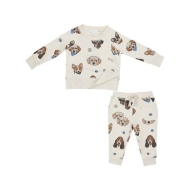 Angel Dear French Terry Vintage Puppy Faces - Raglan Sweatshirt And Jogger Set - Flying Ryno