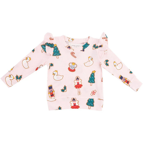 Angel Dear Sugar Plum Fairy Christmas Cookie Pink Ruffle Sweatshirt - Flying Ryno