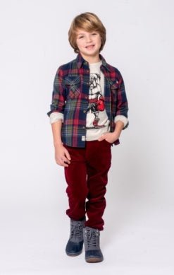 Appaman Navy, Cranberry Plaid Flannel Shirt - Flying Ryno