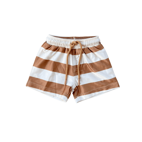 Babysprouts Boy's Swim Shorts - Stripe in Toffee - Flying Ryno