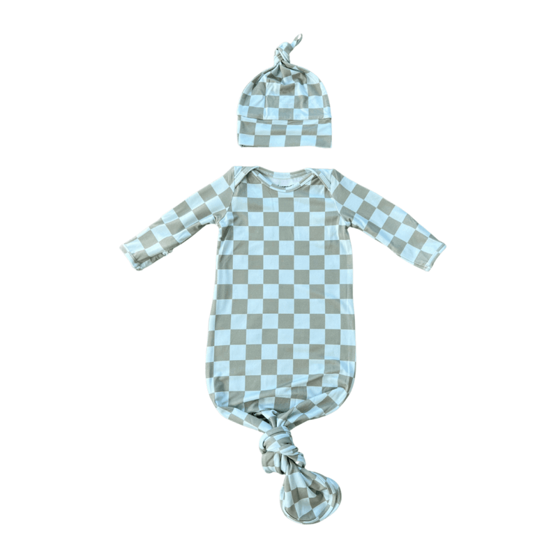 Babysprouts Knotted Sleeper Set - Checker in Seaglass - Flying Ryno