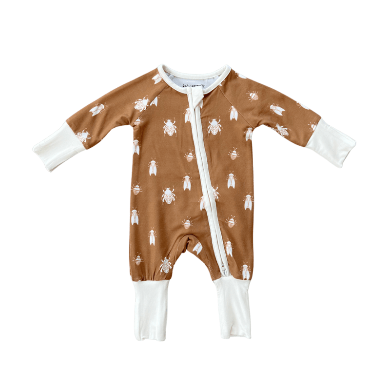 Babysprouts Long Sleeve Zip Romper - Bugs in Toffee - Flying Ryno