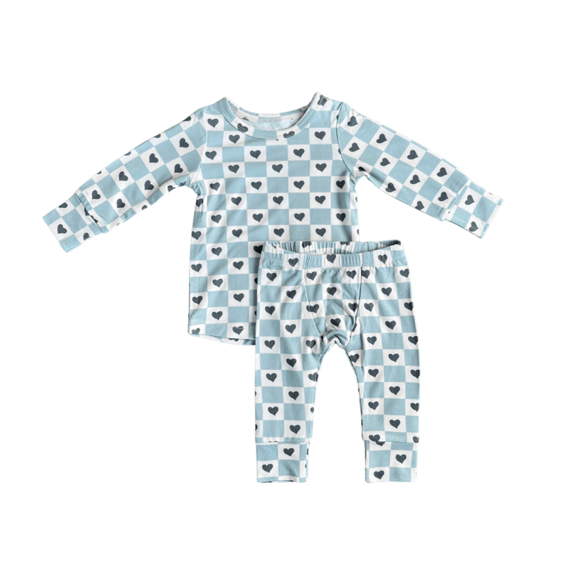 Babysprouts Lounge Set, Checkered Boy's Hearts - Flying Ryno