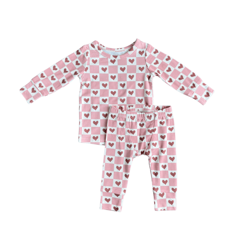 Babysprouts Lounge Set, Girl's Checkered Girl's Heart - Flying Ryno