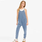 Good Girl Kids Mineral Wash Drop Crotch Jumpsuit/Onesie - Denim Blue - Flying Ryno