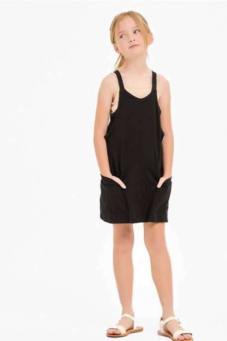 Good Girl Relaxed Tank Dress with Built - in Romper Lining, Black - Flying Ryno