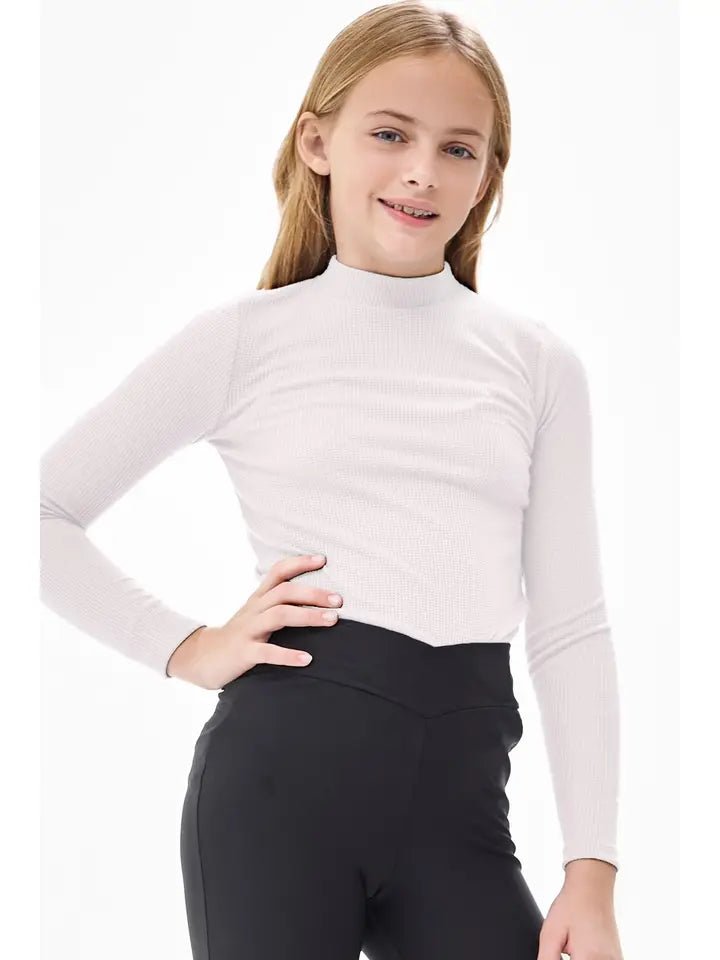 Good Girl Thermal Knit Mock Neck Basic Top - Off White - Flying Ryno