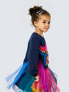 Hannah Banana Long Sleeve Twofer Dress with Rainbow Mesh Star Detail and Tutu Mesh Skirt - Flying Ryno