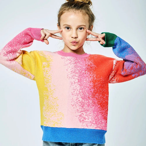 Hannah Banana Rainbow Color Block Sweater ~ Pink Multi - Flying Ryno