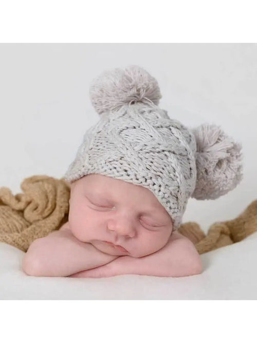 Huggalugs Newborn Baby Aran Birch Double Pom Pom Beanie Hat - Flying Ryno