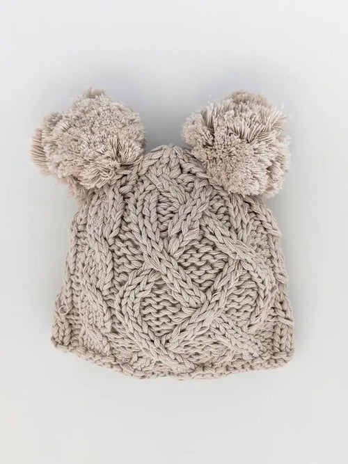 Huggalugs Newborn Baby Aran Birch Double Pom Pom Beanie Hat - Flying Ryno