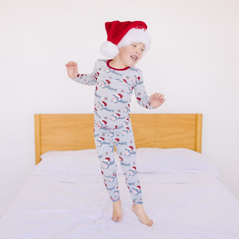 Kickee Pants Print Convertible Sleeper with Zipper, Illusion Blue Holiday Sharks - Flying Ryno