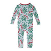 Kickee Pants Print Convertible Sleeper with Zipper, Illusion Blue Mistletoe and Ribbons - Flying Ryno