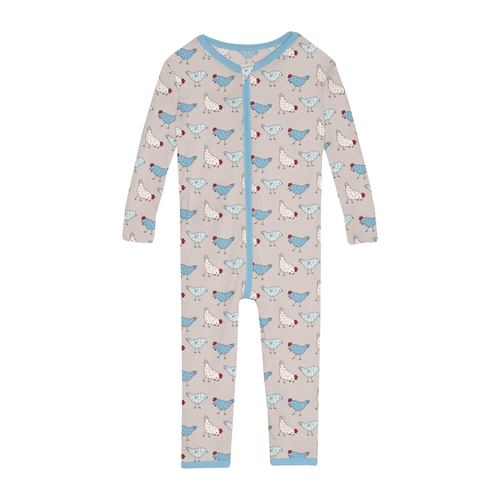 Kickee Pants Print Convertible Sleeper with Zipper, Latte Chickens - Flying Ryno