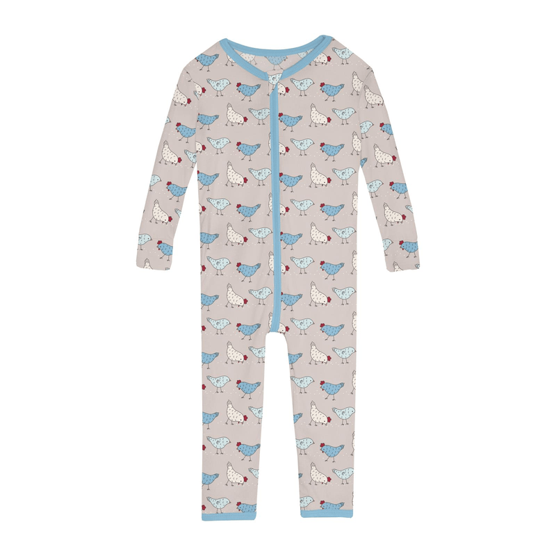 Kickee Pants Print Convertible Sleeper with Zipper, Latte Chickens - Flying Ryno