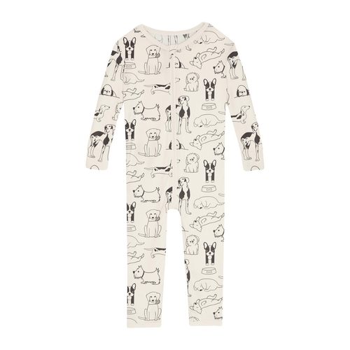 Kickee Pants Print Convertible Sleeper with Zipper, Natural Dogs - Flying Ryno