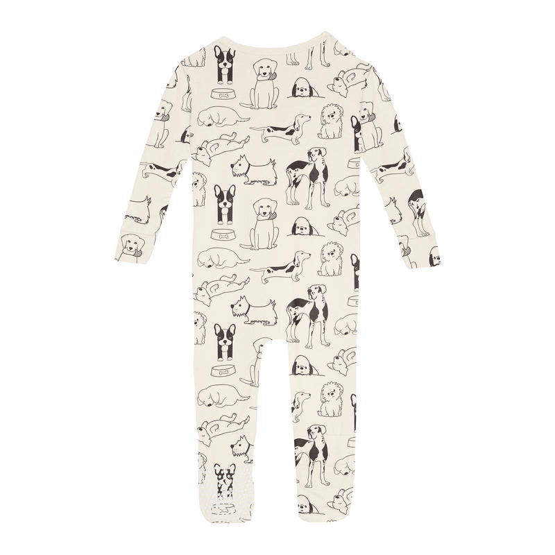 Kickee Pants Print Convertible Sleeper with Zipper, Natural Dogs - Flying Ryno