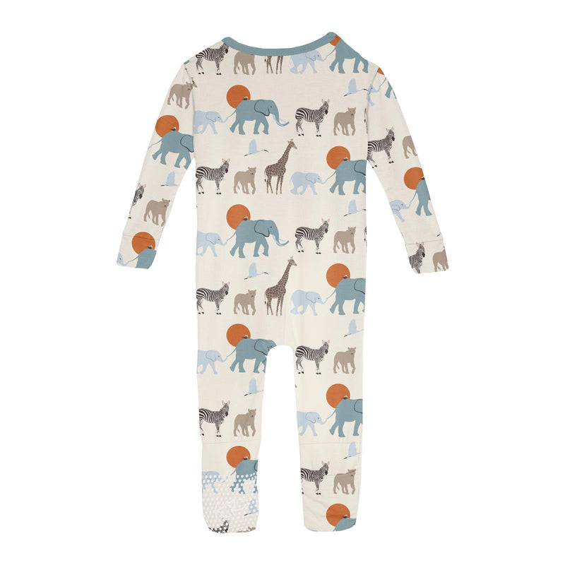 Kickee Pants Print Convertible Sleeper with Zipper, Natural Just So Animals - Flying Ryno