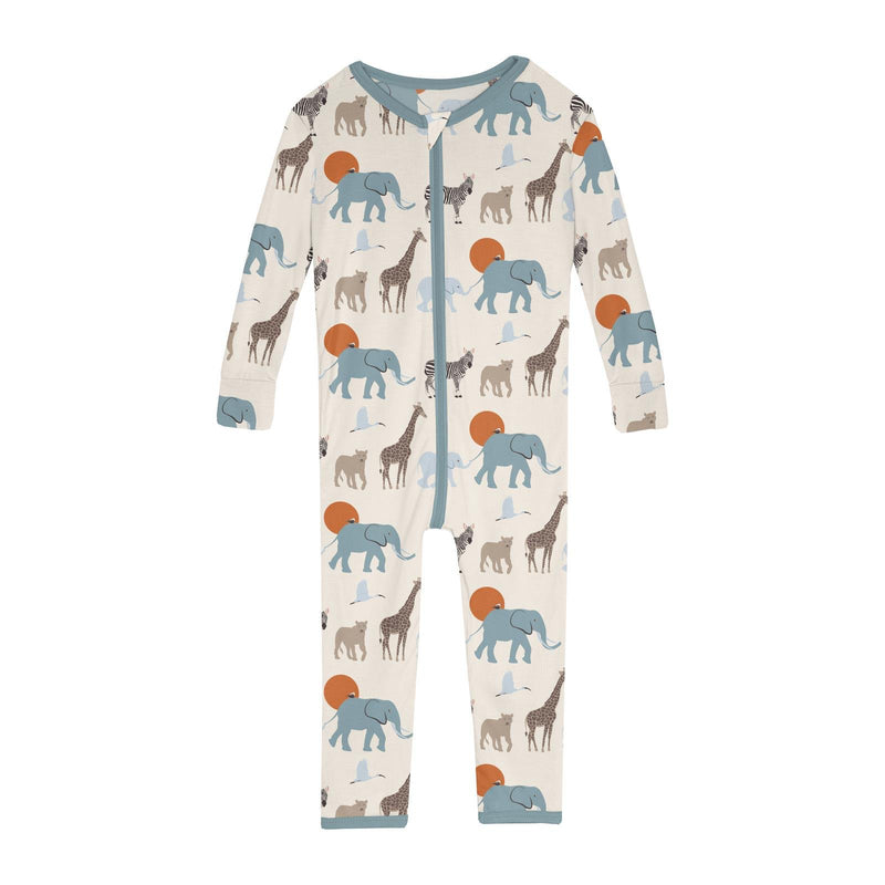 Kickee Pants Print Convertible Sleeper with Zipper, Natural Just So Animals - Flying Ryno