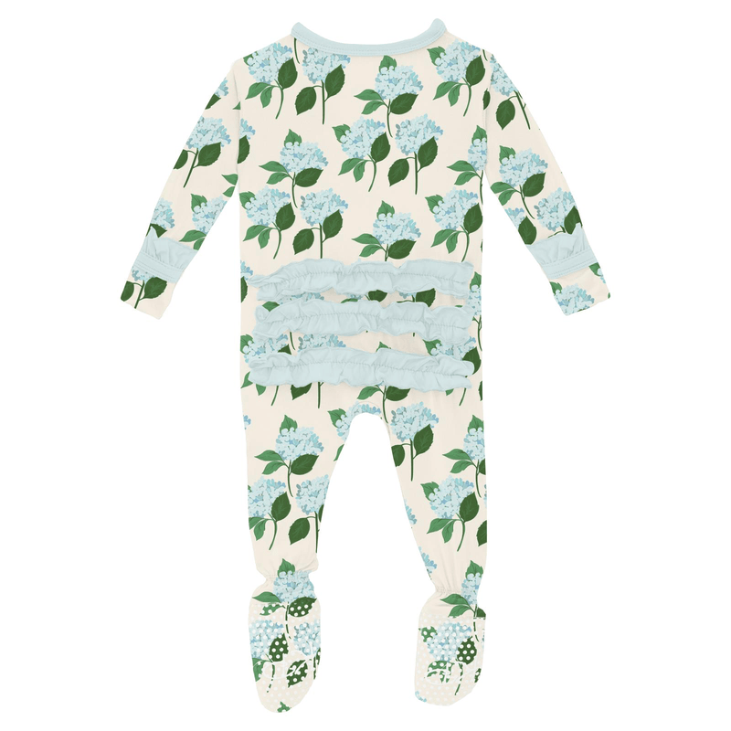 Kickee Pants Print Layette Ruffle Footie with 2 Way Zipper, Hydrangea Bouquet - Flying Ryno