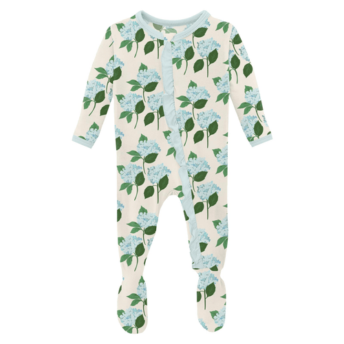 Kickee Pants Print Layette Ruffle Footie with 2 Way Zipper, Hydrangea Bouquet - Flying Ryno