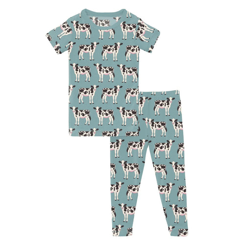 Kickee Pants Print Short Sleeve Pajama Set, Jade Cows - Flying Ryno