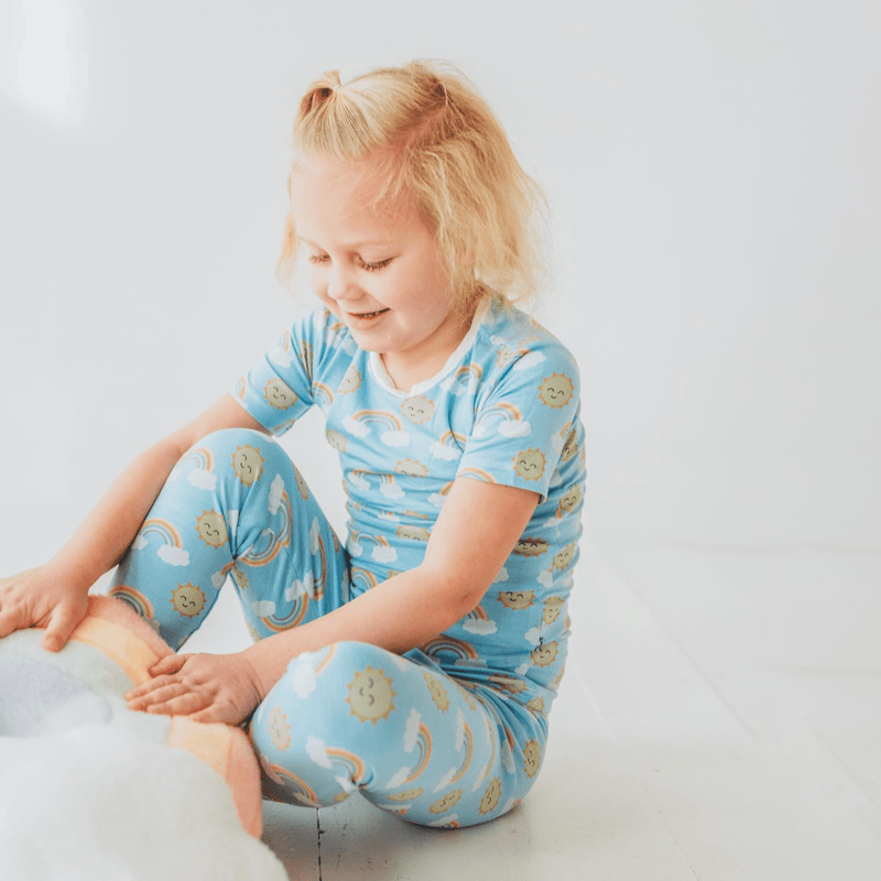 Kickee Pants Print Short Sleeve Pajama Set, Sunshine and Rainbows - Flying Ryno