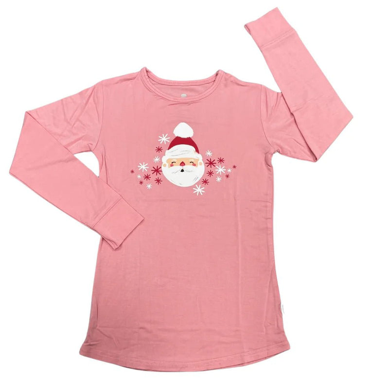 Macaron + Me Long Sleeve Scoop Tee - Pink Santa - Flying Ryno