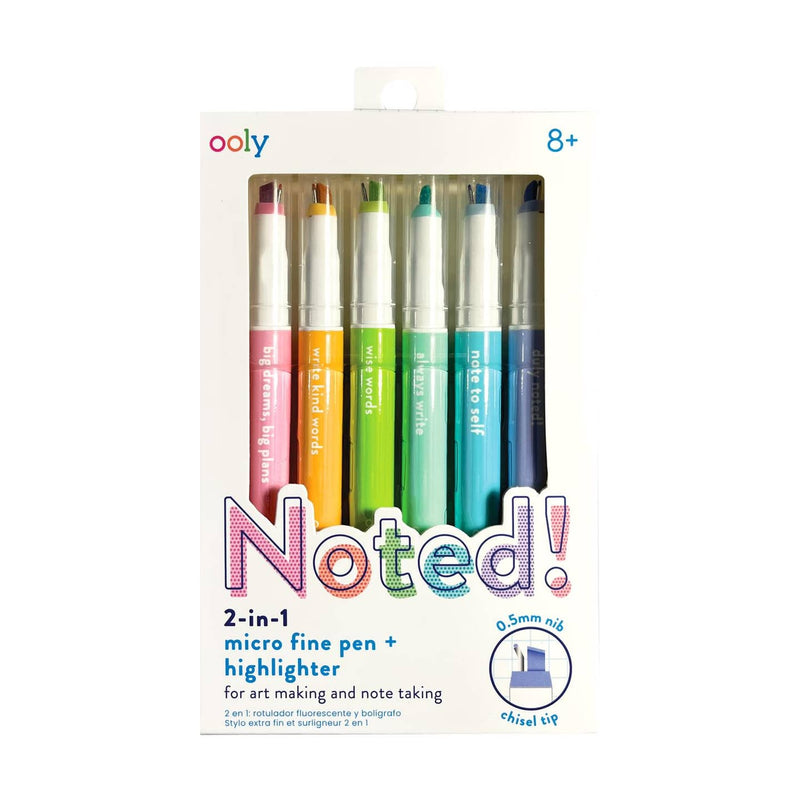 Ooly Noted! 2 - in - 1 Micro Fine Tip Pens & Highlighters - Set of 6 - Flying Ryno