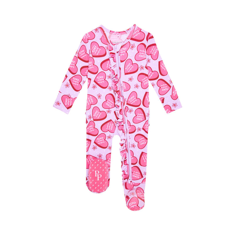 Posh Peanut Footie Ruffled Zippered One Piece, Besties - Flying Ryno