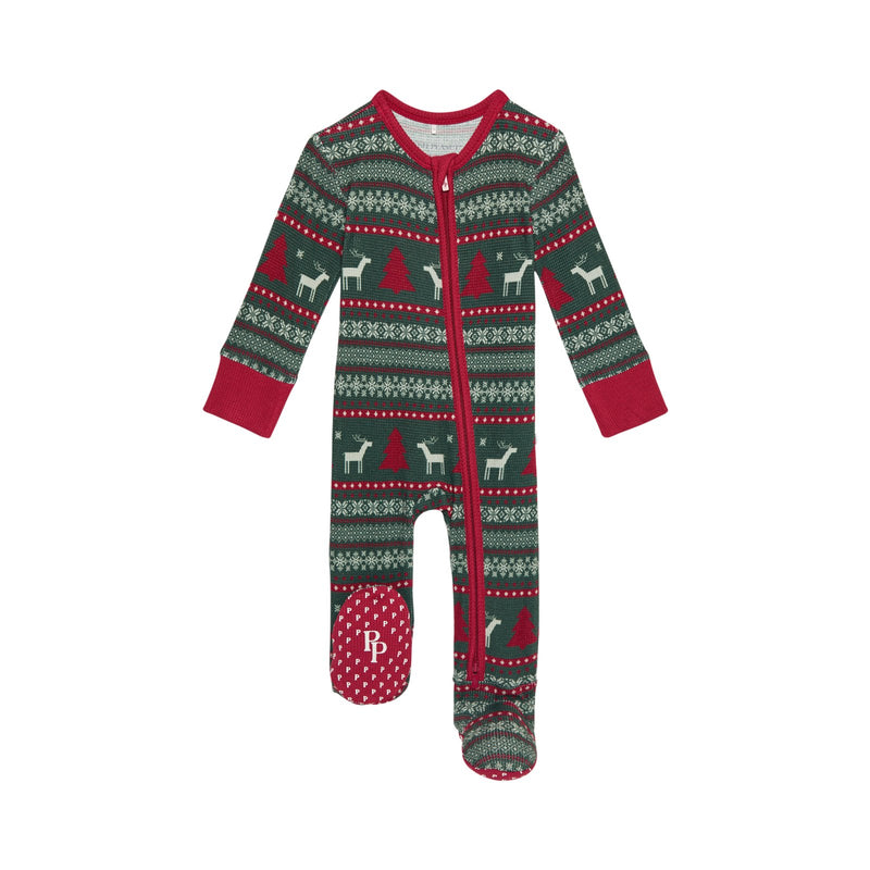 Posh Peanut Footie Zippered One Piece, Holiday Fair Isle - Flying Ryno