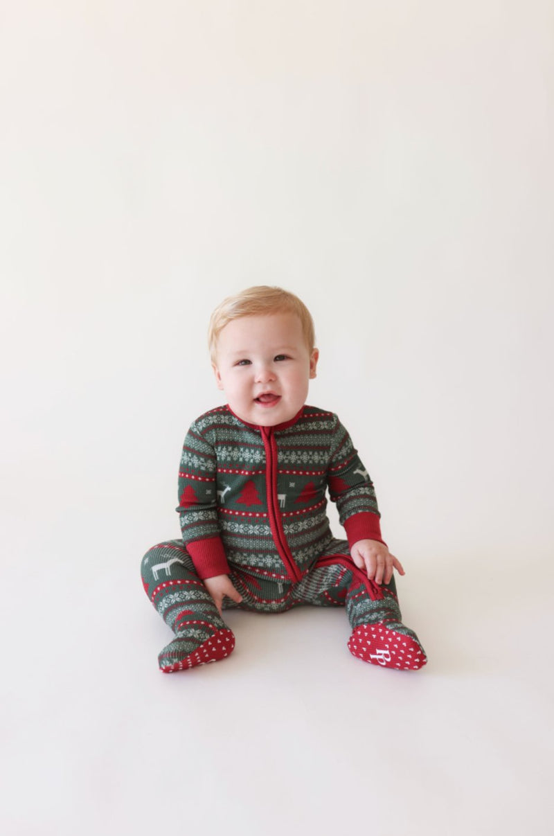 Posh Peanut Footie Zippered One Piece, Holiday Fair Isle - Flying Ryno