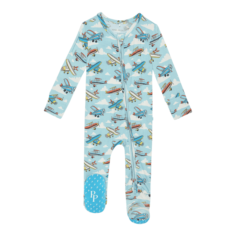 Posh Peanut Footie Zippered One Piece, Posh Planes - Flying Ryno