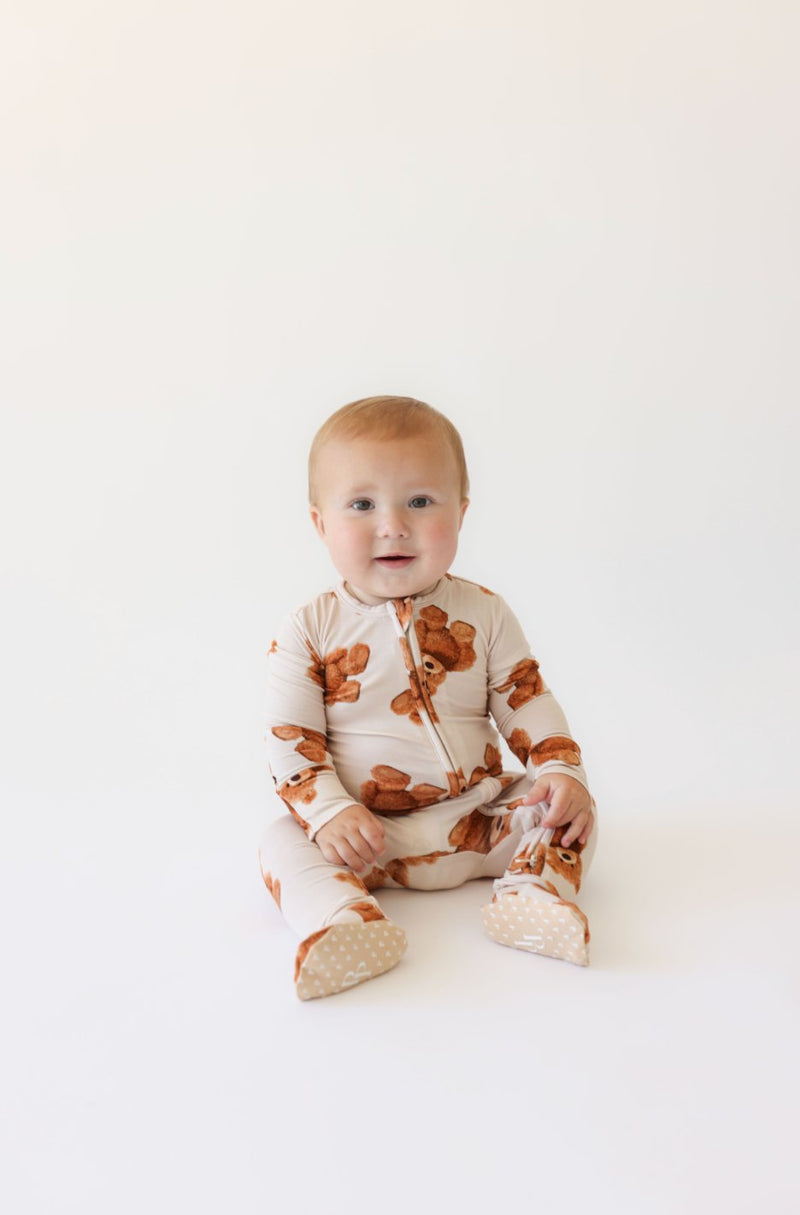 Posh Peanut Footie Zippered One Piece, Teddy Freddy - Flying Ryno