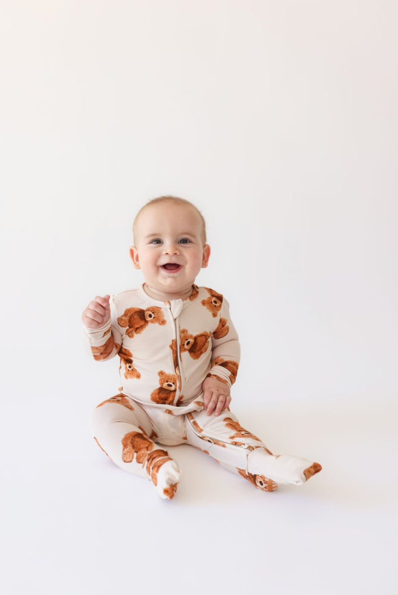 Posh Peanut Footie Zippered One Piece, Teddy Freddy - Flying Ryno