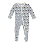 *PRE-SALE* Kickee Pants Print Footie with 2 Way Zipper, Pearl Blue Baby Bumblebee - Flying Ryno