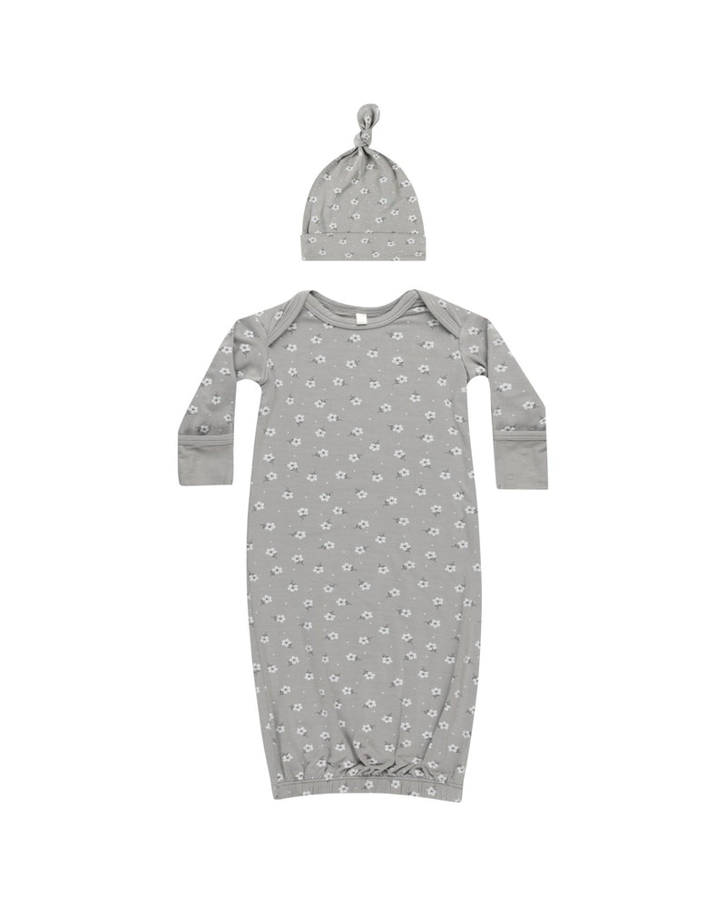 Quincy Mae Bamboo Baby Gown and Hat Set, Blue Ditsy - Flying Ryno