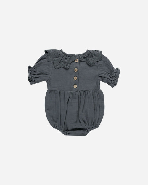 Quincy Mae Collared Romper, Indigo - Flying Ryno