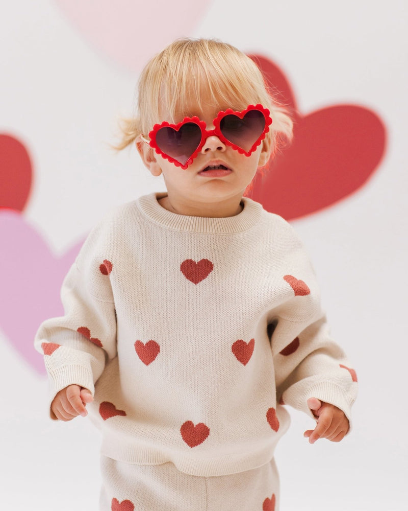 Quincy Mae Heart Knit Sweater, Natural - Flying Ryno