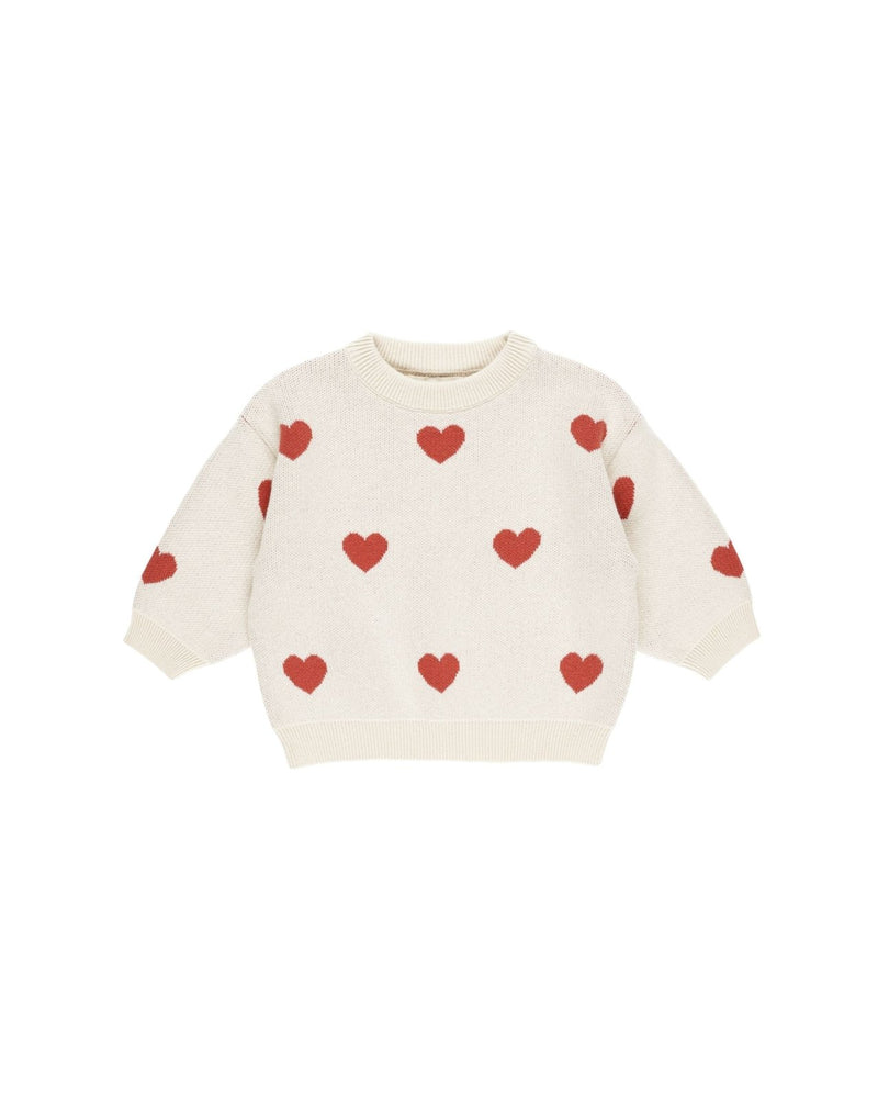 Quincy Mae Heart Knit Sweater, Natural - Flying Ryno