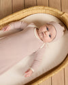 Quincy Mae Knotted Baby Gown and Hat Set, Mauve Stripe - Flying Ryno