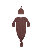 Quincy Mae Knotted Baby Gown and Hat Set, Plum - Flying Ryno