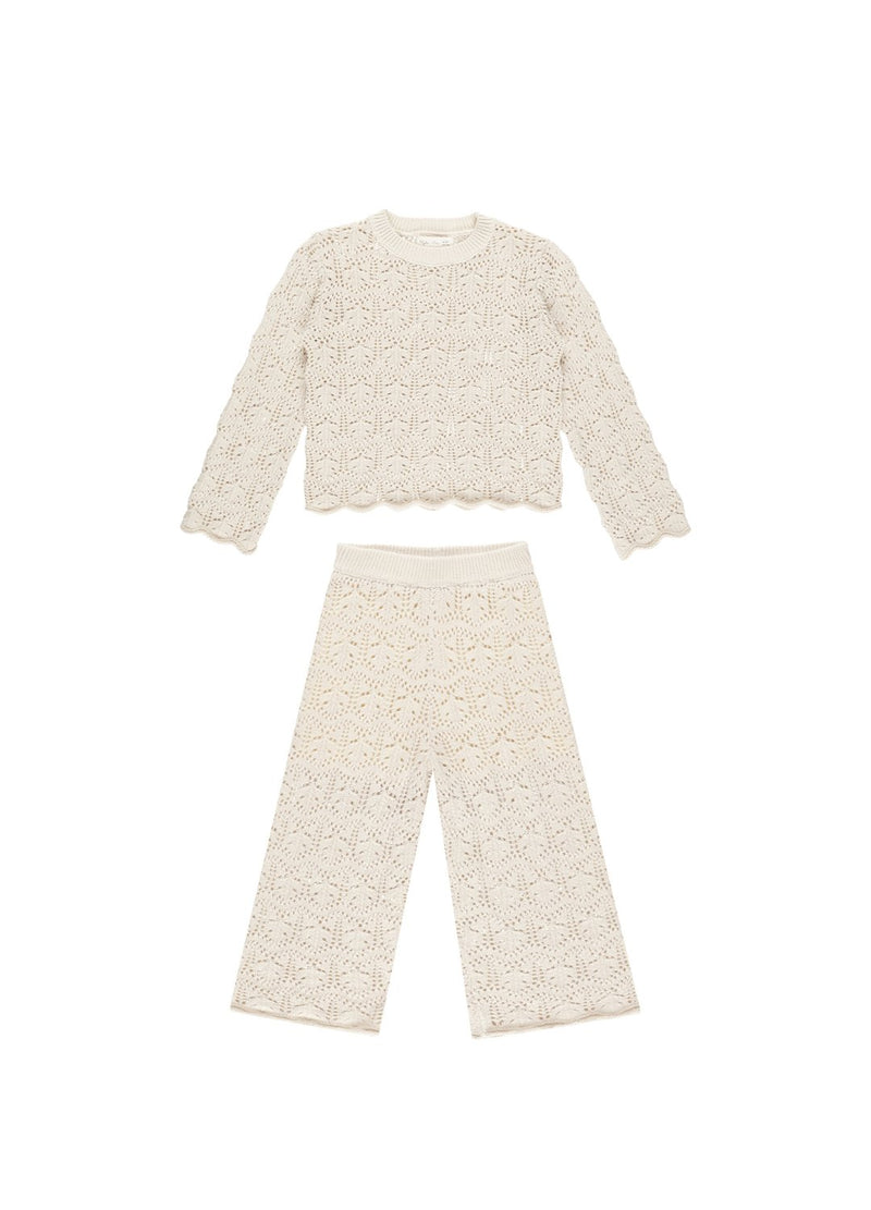 Rylee + Cru Crochet Knit Pullover and Pant Set, Natural - Flying Ryno