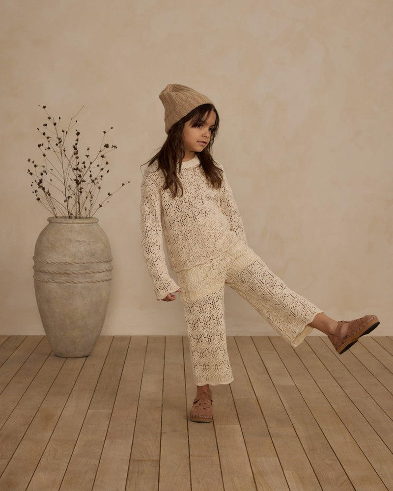 Rylee + Cru Crochet Knit Pullover and Pant Set, Natural - Flying Ryno