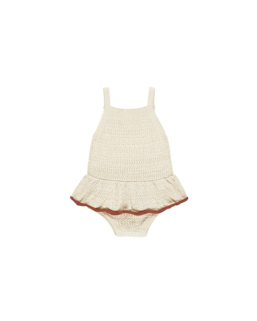 Rylee + Cru Crochet Ruffle Romper, Natural - Flying Ryno