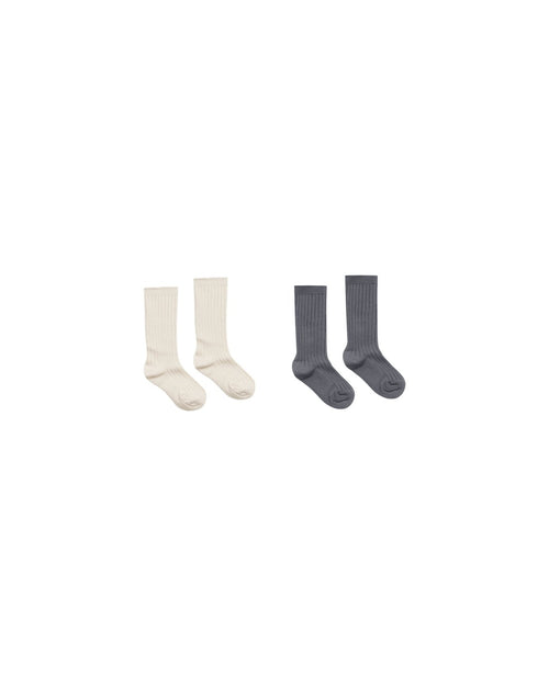 Rylee + Cru Ribbed Socks, Natural and Indigo - Flying Ryno