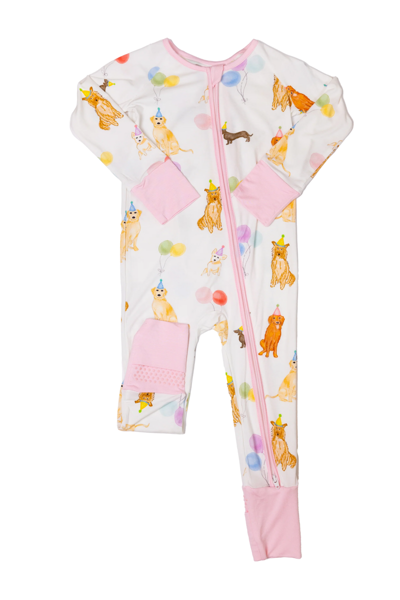 The Uptown Baby Sleep Romper - Dog Party Pink - Flying Ryno