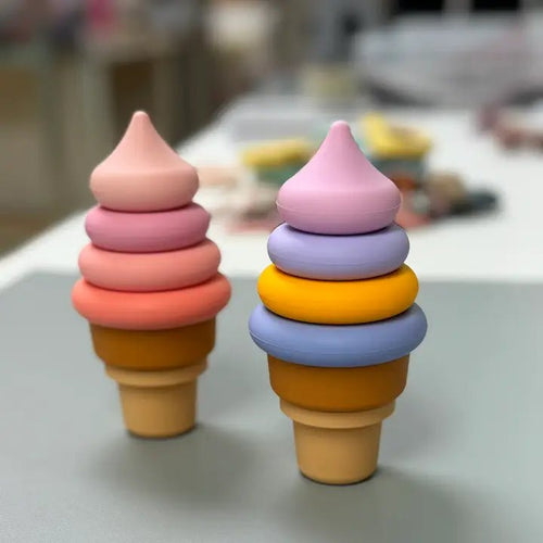 Three Hearts Modern Teething Ice Cream Cone Silicone Stacker - Flying Ryno